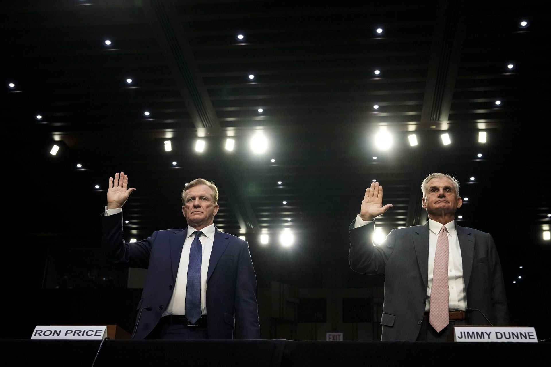 Ron Price and Jimmy Dunne at the Senate Hearing about PGA-LIV Golf Deal (Image via Getty).